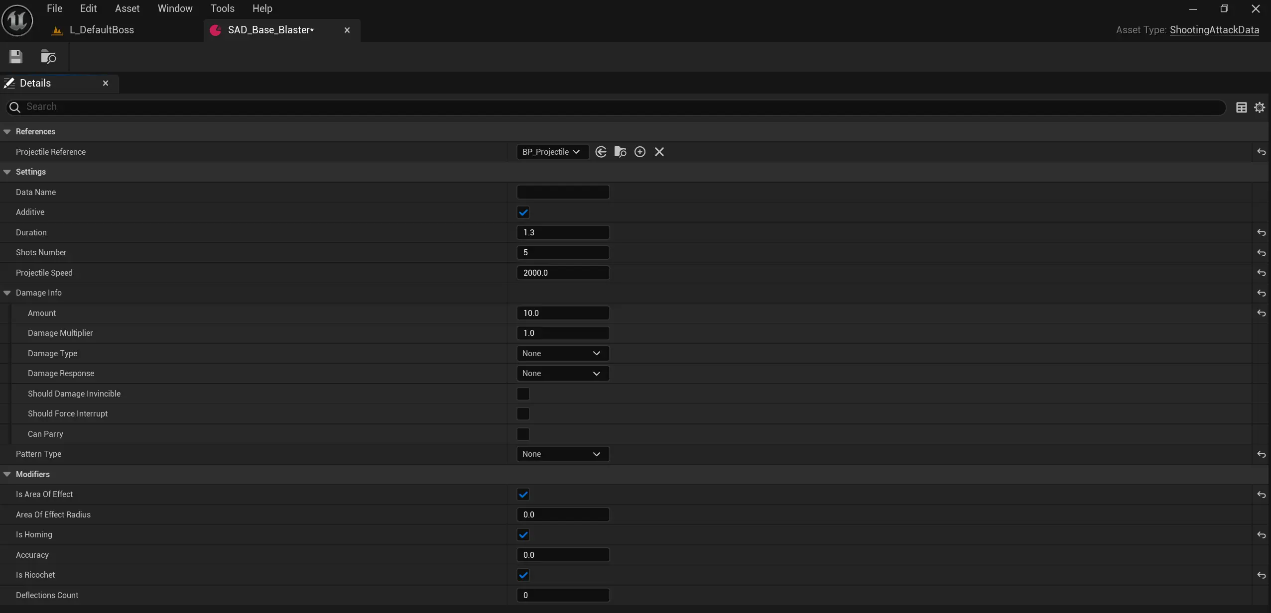 Shooting Attack Data details panel screenshot